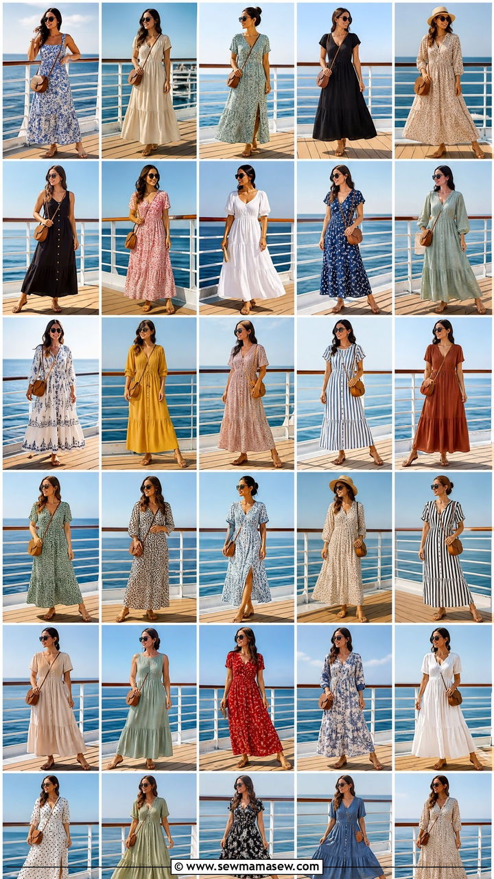Flowy Maxi Dress with Flat Sandals - 30 modest cruise outfit ideas