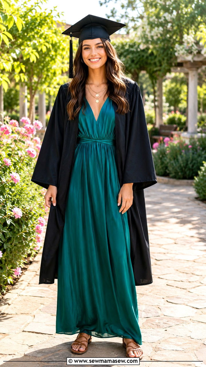 Flowy Maxi Dress with Flat Sandals - 30 Graduation cap and gown outfit ideas