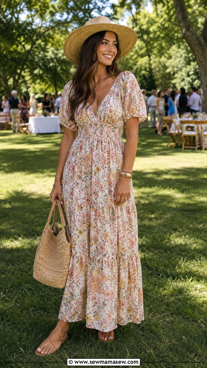 Flowy Maxi Dress with Flat Sandals - 30 Graduation party outfits for guests