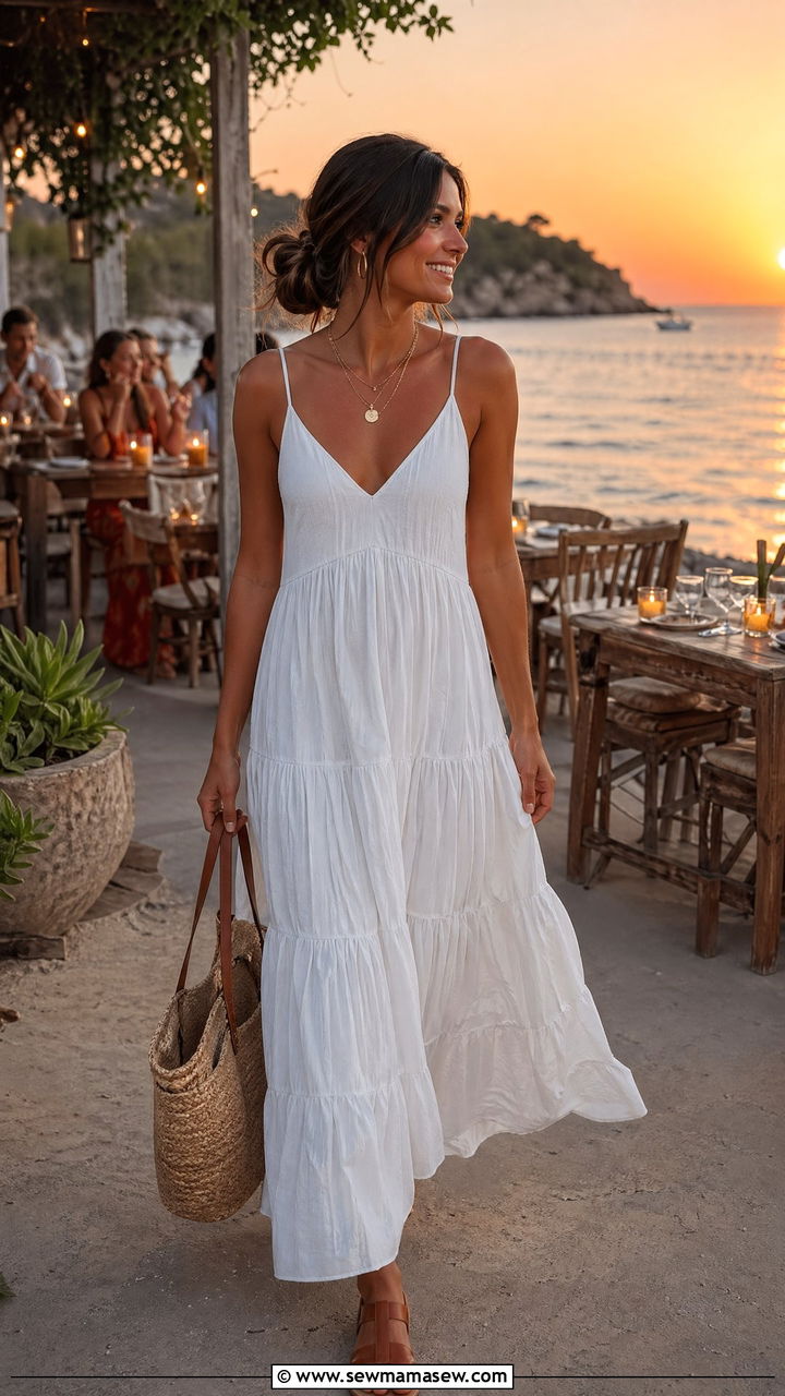 Flowy Maxi Dress with Flat Sandals - 35 dinner outfit ideas for women