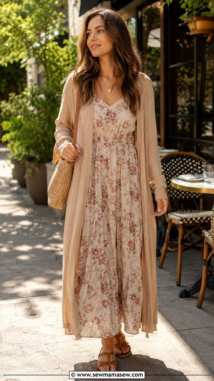 Flowy Maxi Dress with Lightweight Cardigan - 30 Modest outfit ideas 2026