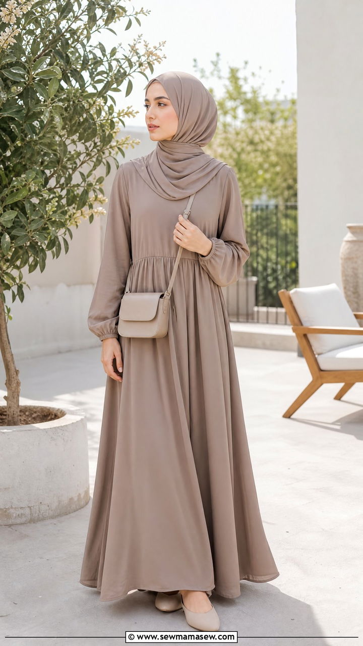 Flowy Maxi Dress with Neutral Hijab - 25 outfit ideas for modest women