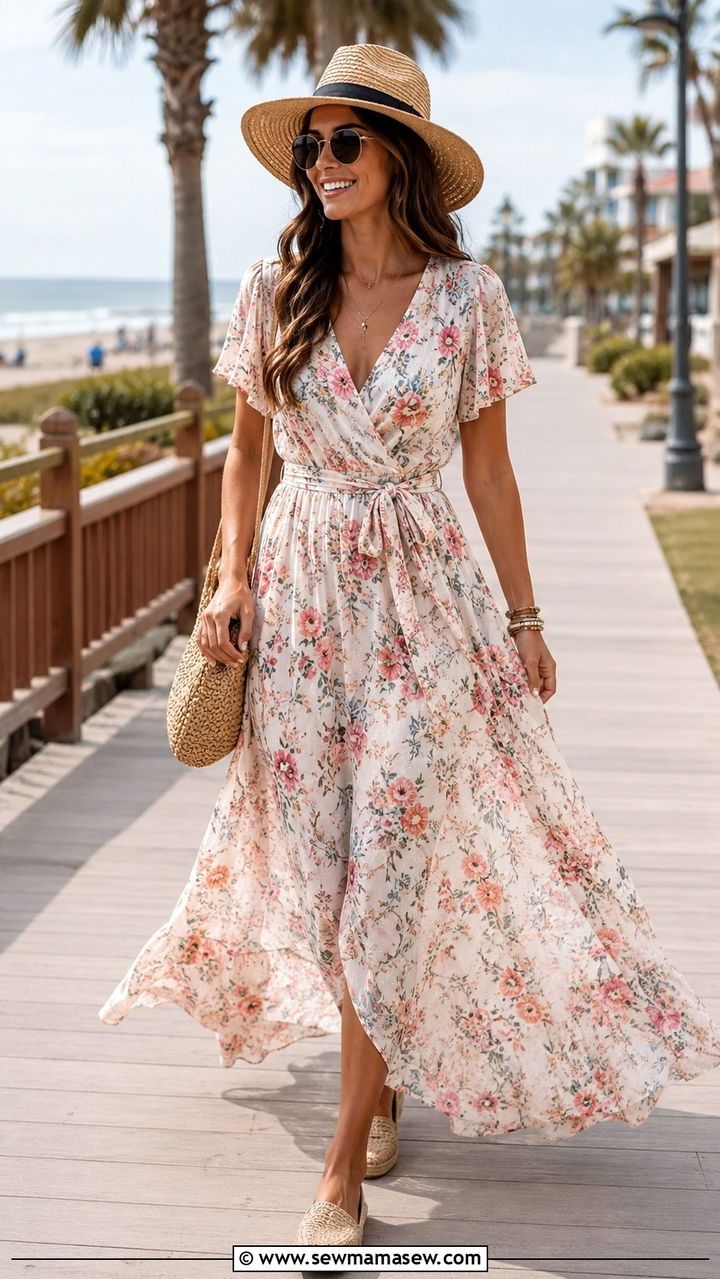 Flowy Maxi Dress with Waist Tie - 20 Spring outfits for rectangle body