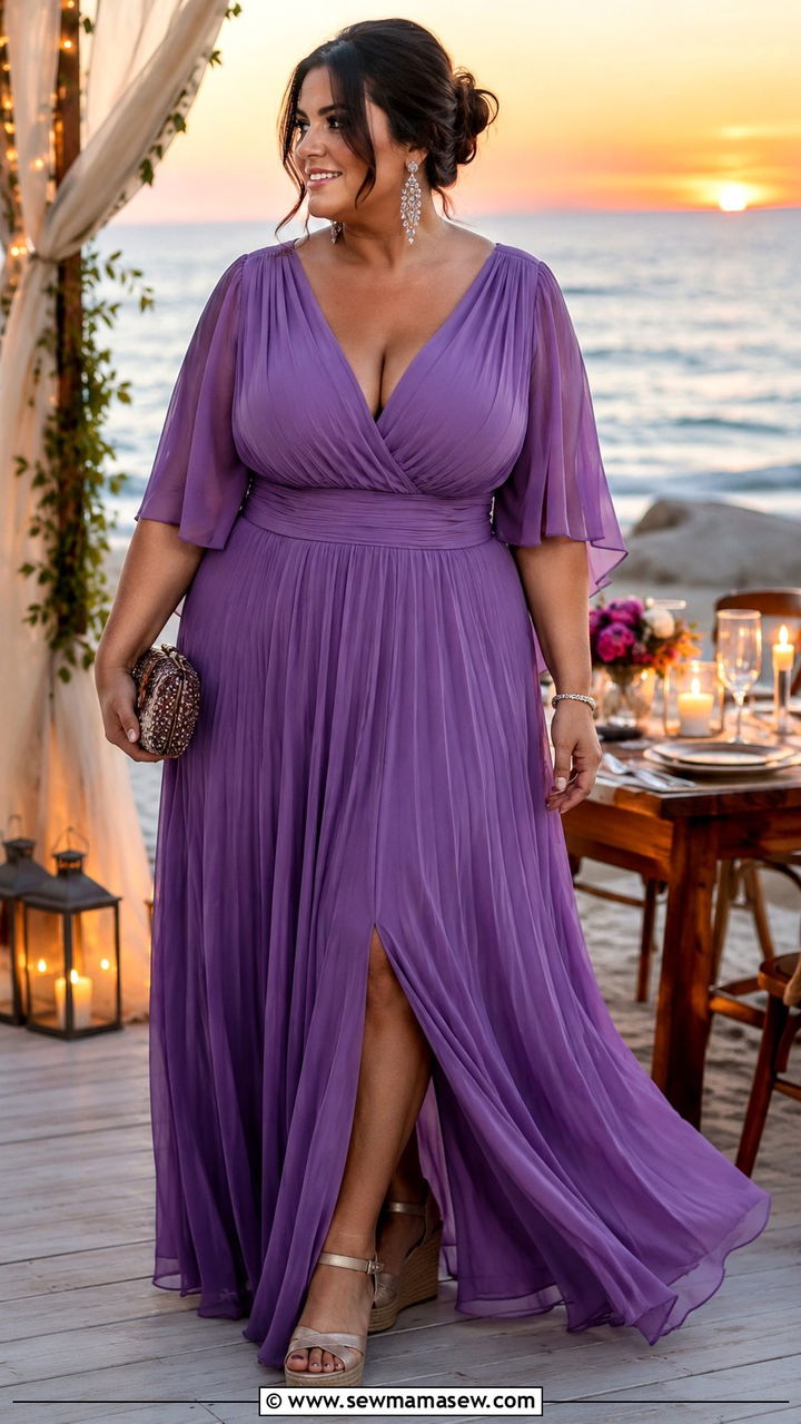Flowy Maxi Dress with Wedge Sandals - 25 Vacation outfit ideas plus size women
