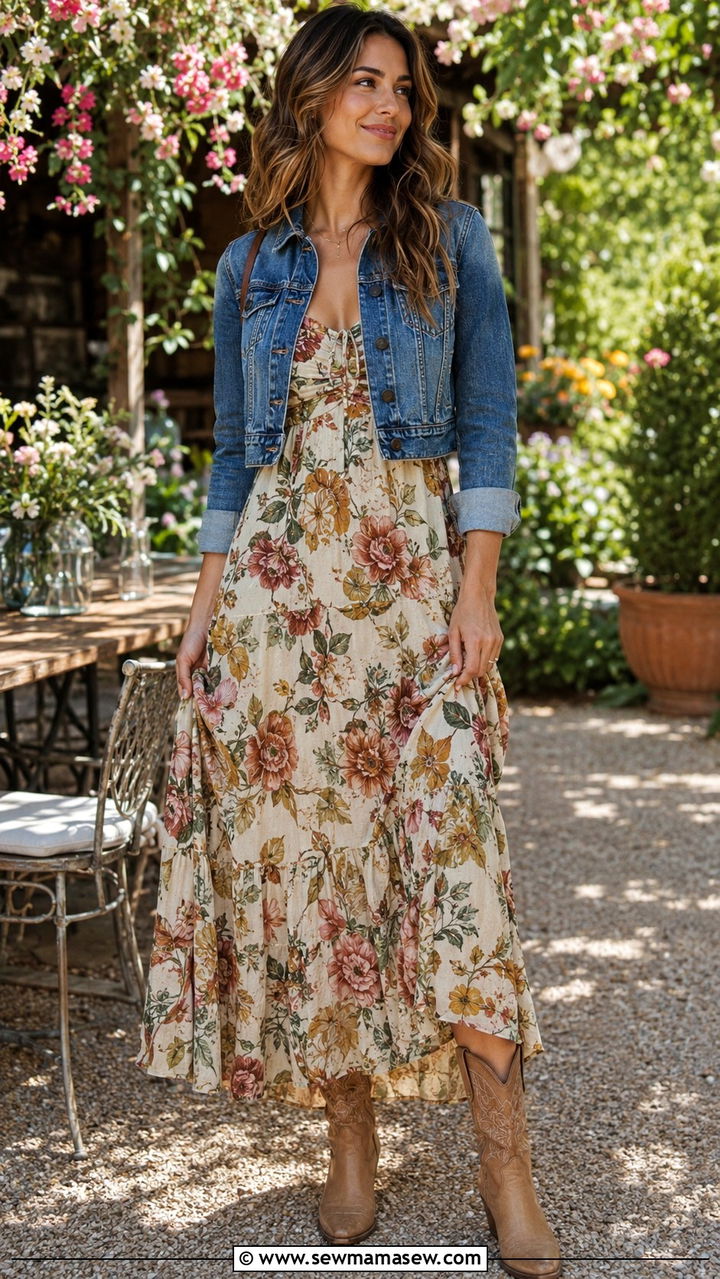 Flowy Maxi Dress with Western Boots Outfit - 30 casual western outfits