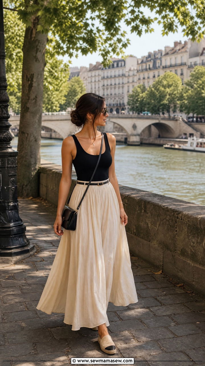 Flowy Maxi Skirt and Tank Top - 30 classy Europe travel outfits
