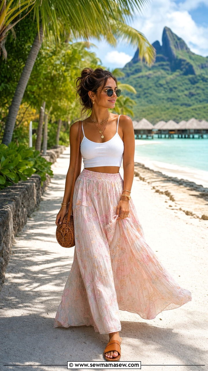 Flowy Maxi Skirt with Solid Crop Top Bora Bora Outfit - 35 Bora Bora outfit ideas