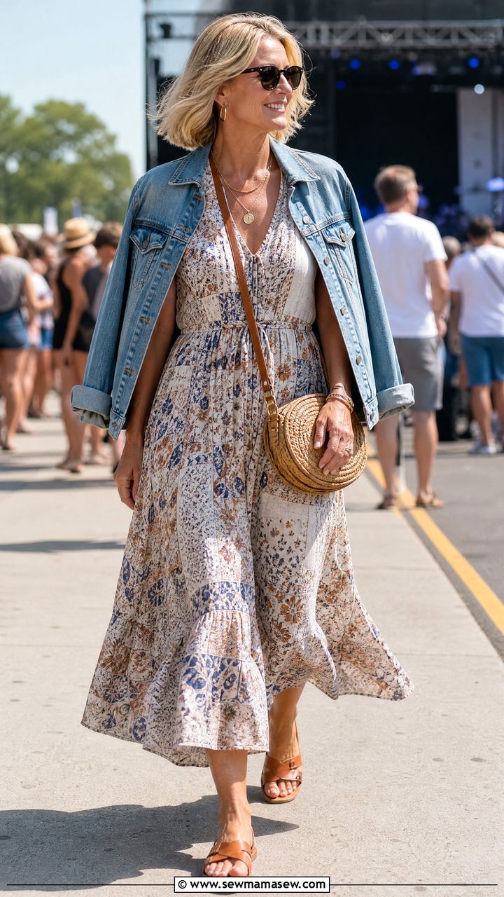 Flowy Midi Dress With Sandals Concert Outfit - 30 Concert outfit ideas for women over 50