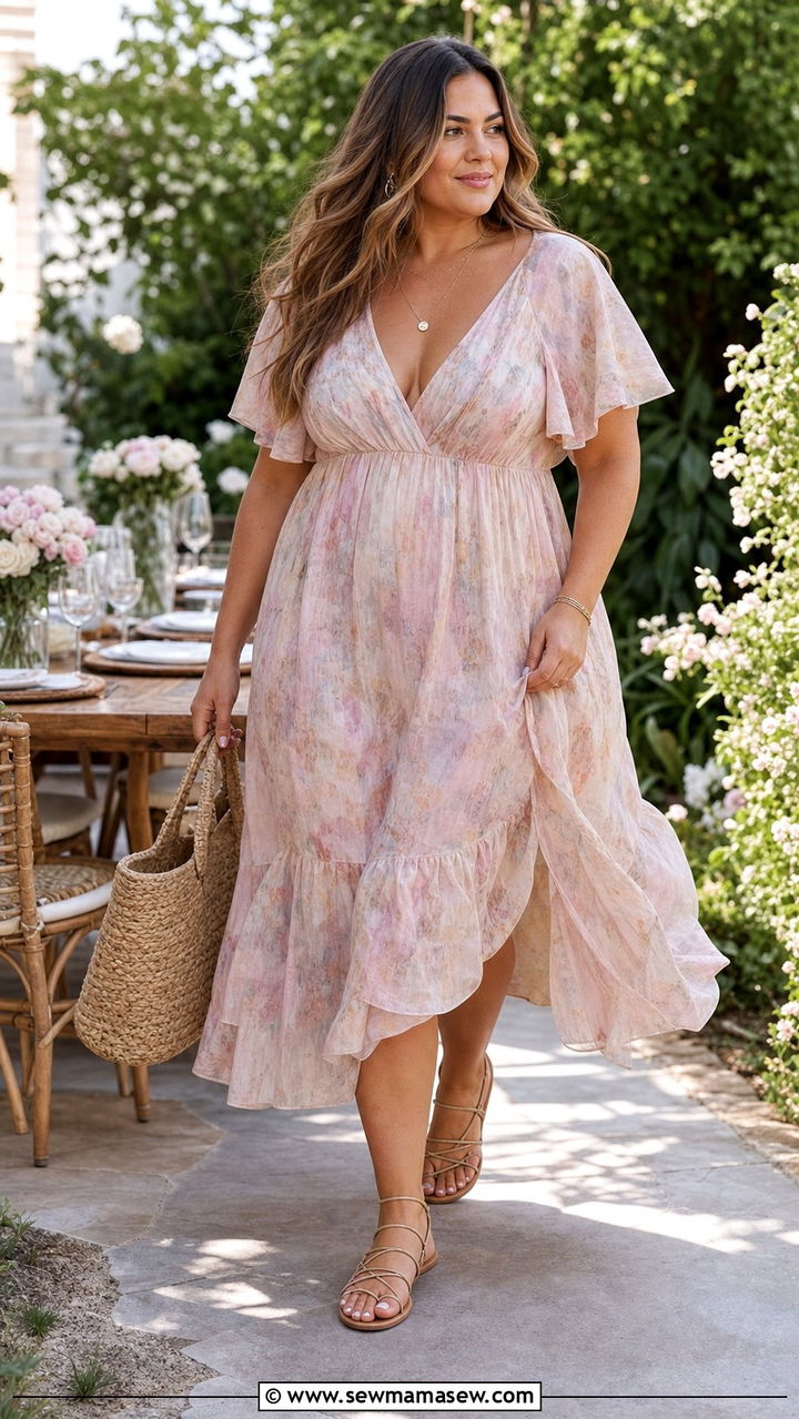 Flowy Midi Dress and Strappy Sandals - 35 Brunch outfits for plus size