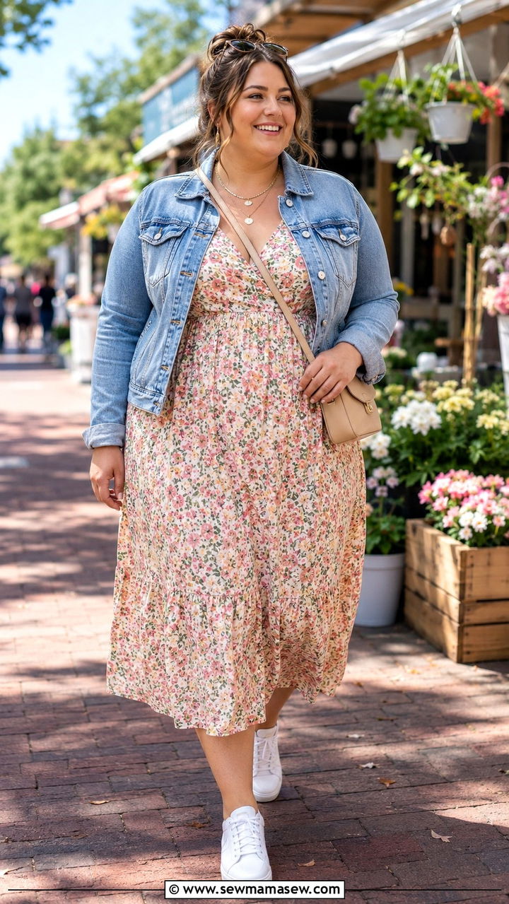Flowy Midi Dress with White Sneakers - 25 Plus size outfit ideas for 16-18