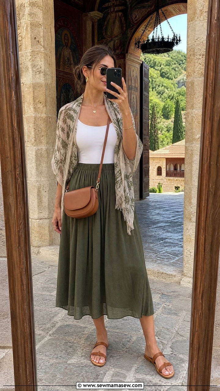 Flowy Midi Skirt With Fitted Tank For Cultural Site Visits - 30 Cruise excursion outfit ideas