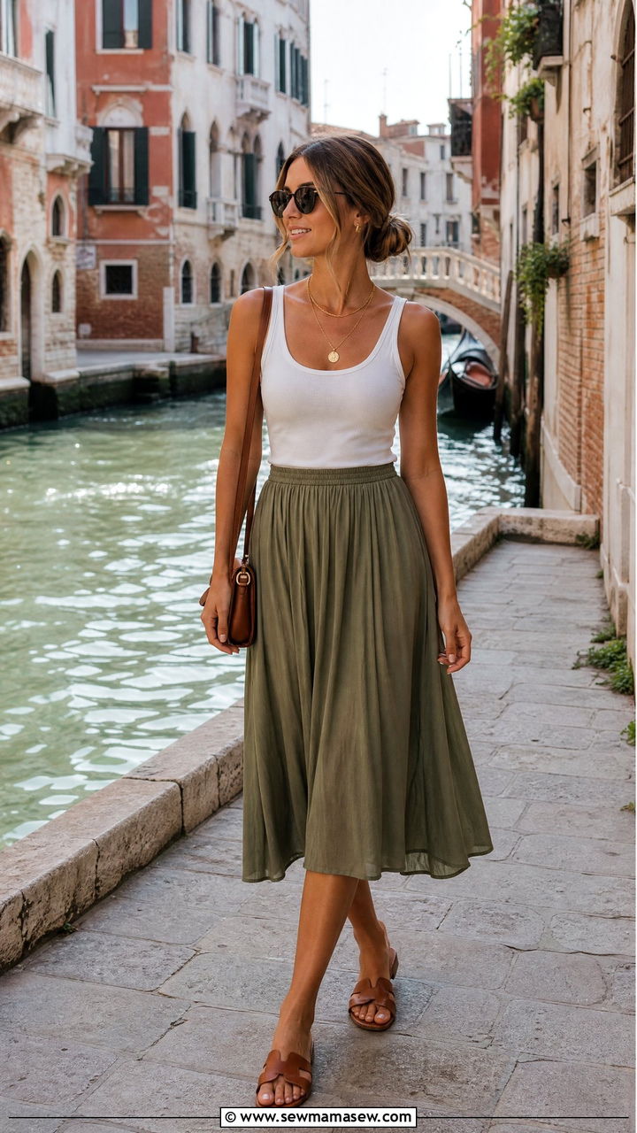 Flowy Midi Skirt With Fitted Tank - 25 Italy outfits to copy