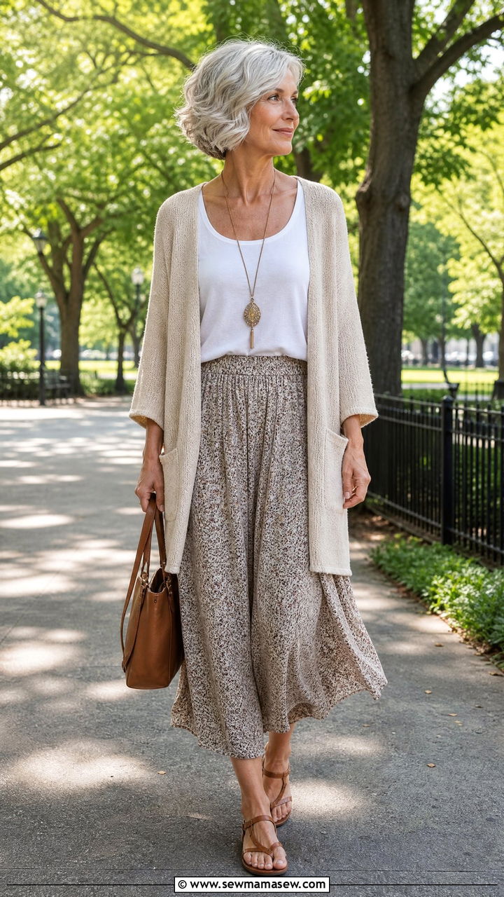 Flowy Midi Skirt With Simple Tank - 30 Summer outfits for women over 70