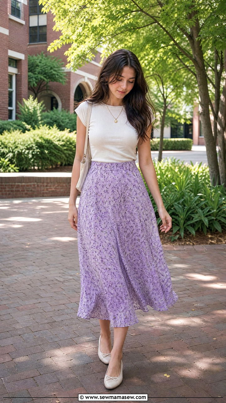Flowy Midi Skirt with Cap Sleeve Tee - 30 Summer outfits for school