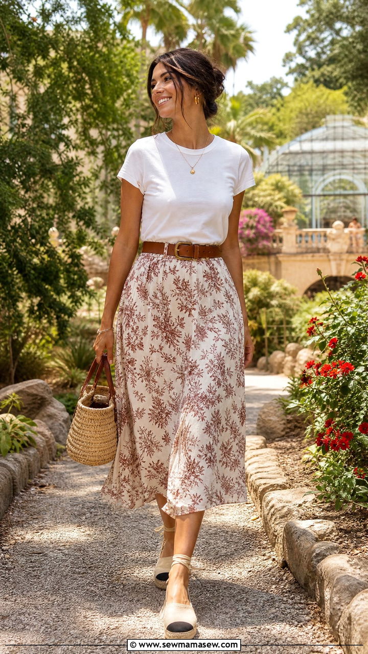 Flowy Midi Skirt with Fitted Tee Italy Outfit - 30 cute Italy outfits