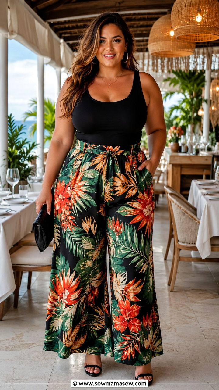 Flowy Palazzo Pants with Tank Top - 25 Vacation outfit ideas plus size women