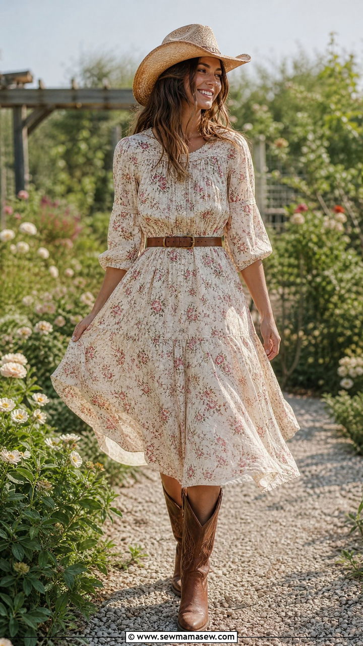 Flowy Prairie Dress With Cowboy Boots - 25 Western outfit ideas Beyonce Cowboy Carter