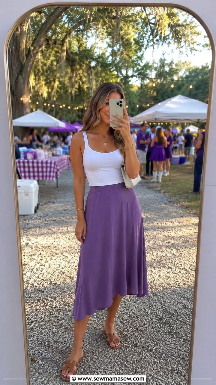 Flowy Skirt and Fitted Top Outfit - 30 Tailgate outfit ideas for college