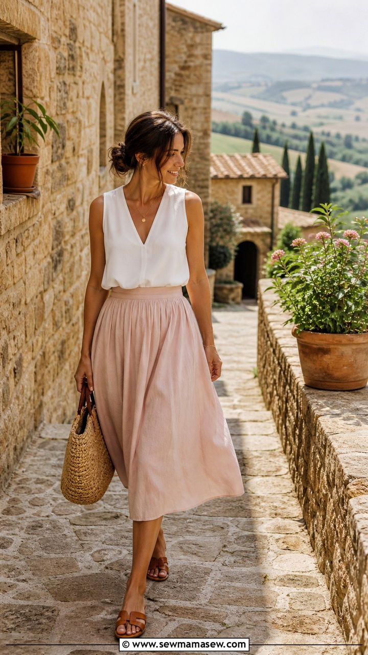 Flowy Skirt and Sleeveless Blouse - 40 Italy outfit ideas