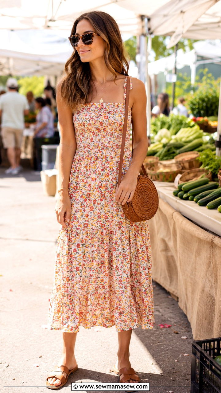 Flowy Sundress With Flat Sandals - 20 Summer outfits for 85 degree weather