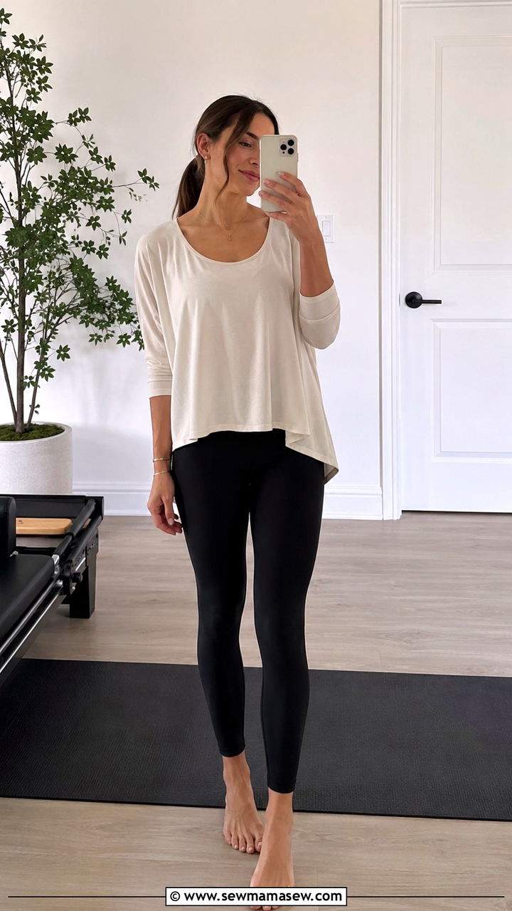 Flowy Top with Slim Leggings Pilates Outfit - 30 Pilates outfit ideas for women
