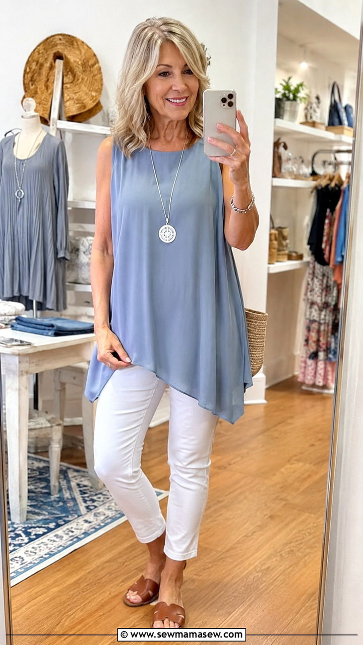 Flowy Tunic Top With Slim Ankle Pants - 25 Outfit ideas for women over 50 2026