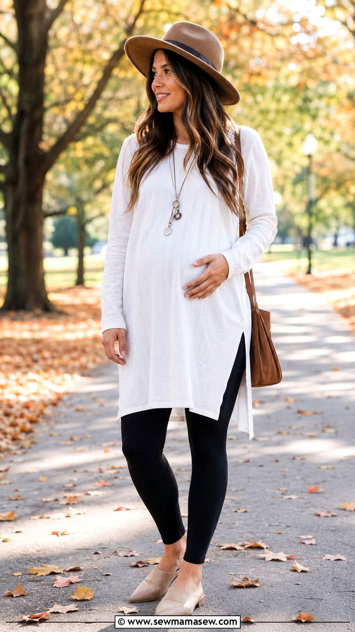Flowy Tunic and Leggings Outfit - 20 Maternity outfit ideas second trimester