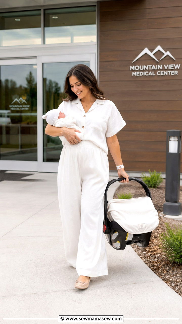 Flowy White Matching Set Hospital Outfit - 20 Maternity outfit ideas going home from hospital
