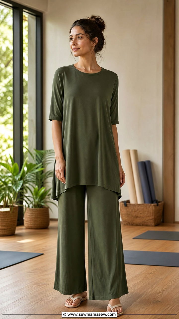 Flowy Yoga Pants With Tunic Top - 25 Gym outfit ideas modest