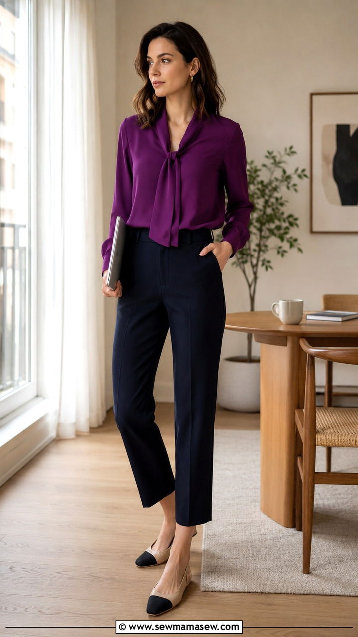 Flowy blouse and cropped trousers remote work outfit - 30 Remote worker outfit ideas