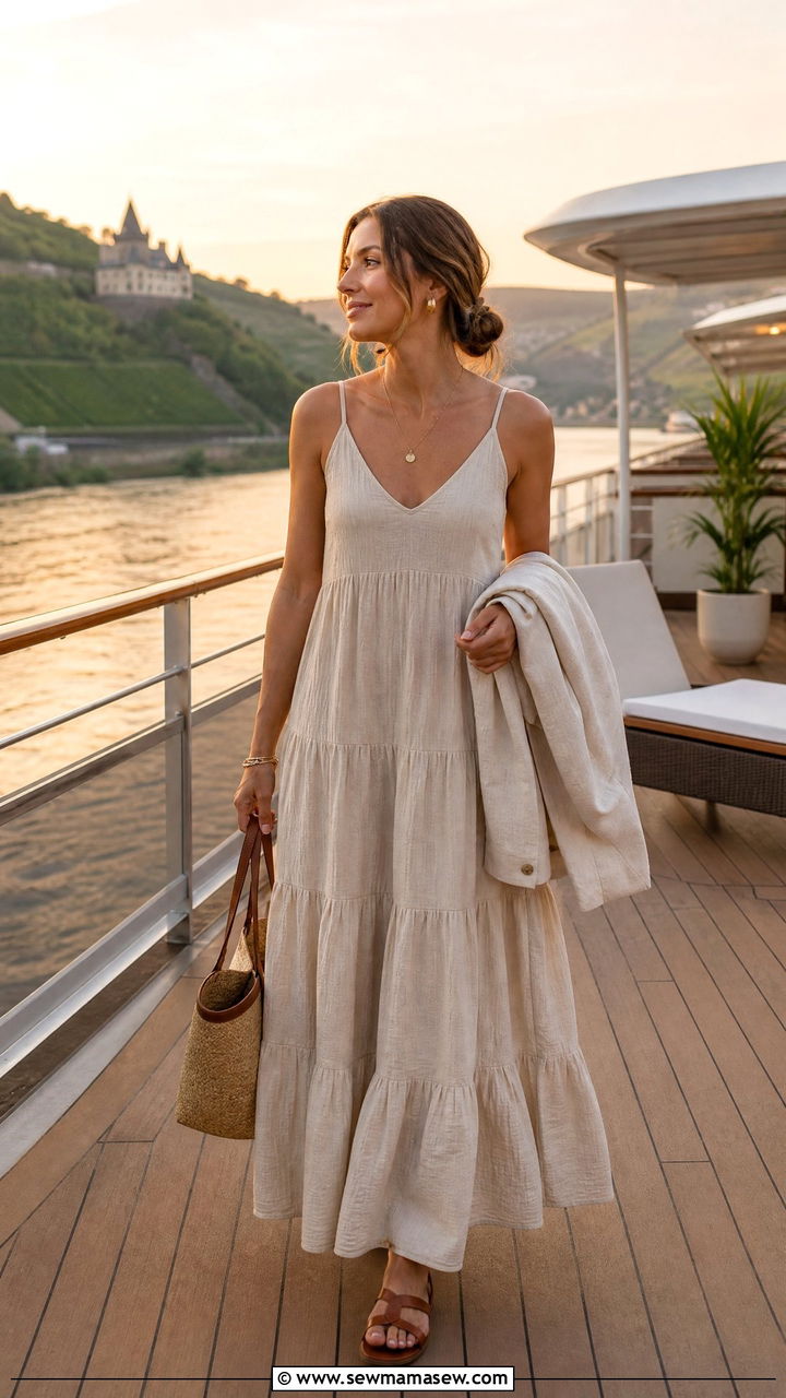Flowy maxi dress and flat sandals outfit - 30 Rhine cruise outfit ideas