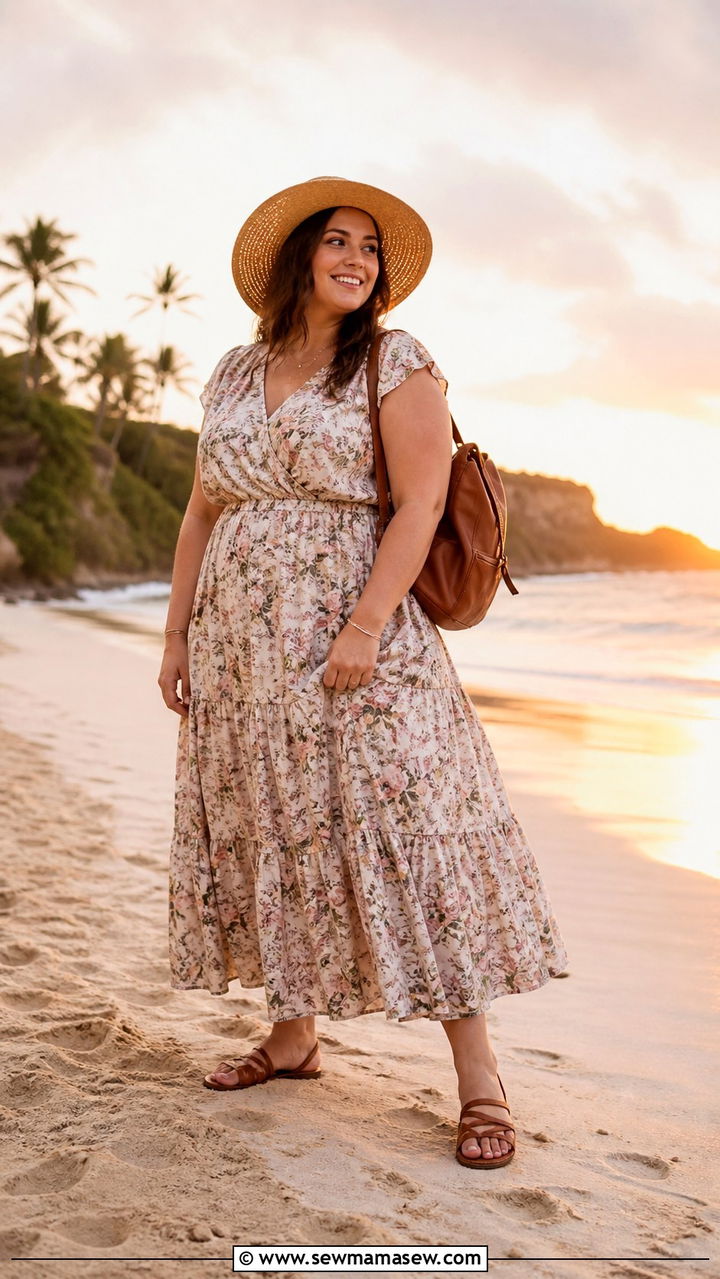 Flowy maxi dress and flat sandals plus size - 20 Coastal grandma outfits plus size