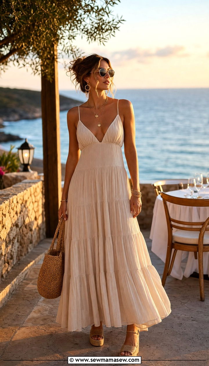 Flowy maxi dress and platform sandals outfit - 25 spring to summer outfits inspo