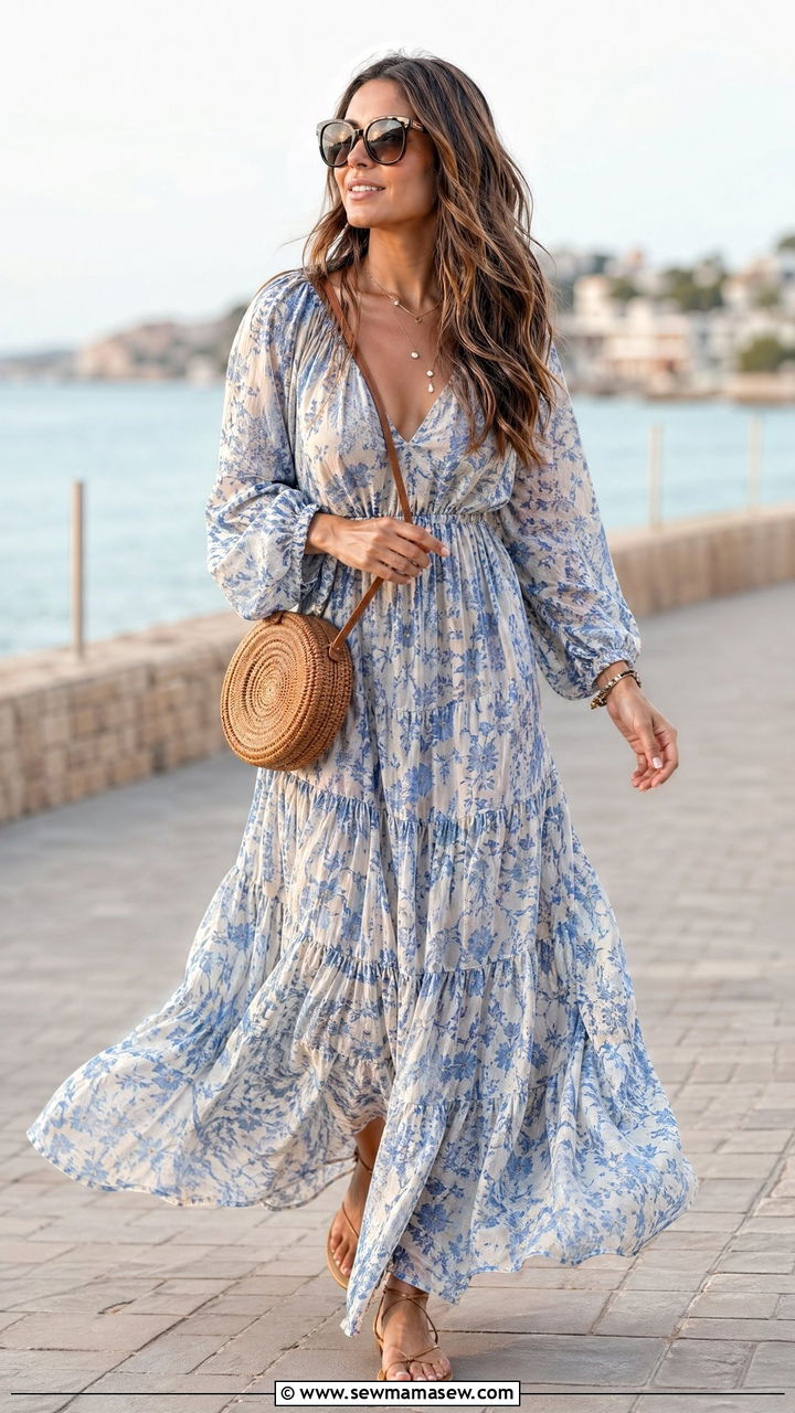 Flowy maxi dress and sandals summer outfit - 35 Cool summer outfits