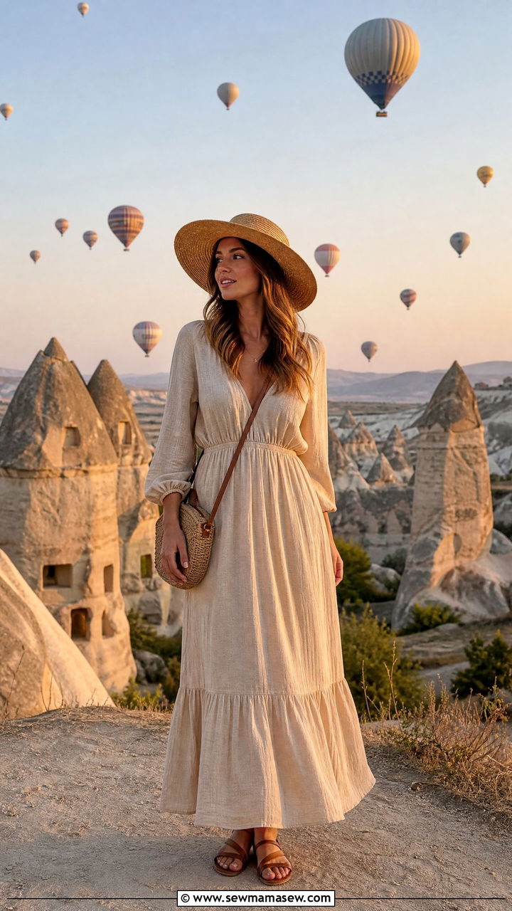 Flowy maxi dress with flat sandals Cappadocia outfit - 25 Cappadocia outfit ideas