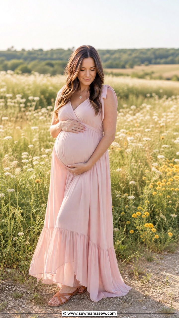 Flowy maxi dress with flat sandals summer maternity photo - 25 Maternity photo outfit ideas summer