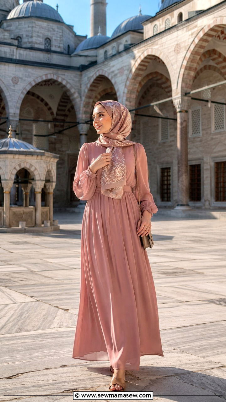 Flowy maxi dress with long sleeves Istanbul mosque outfit - 30 Istanbul outfit ideas
