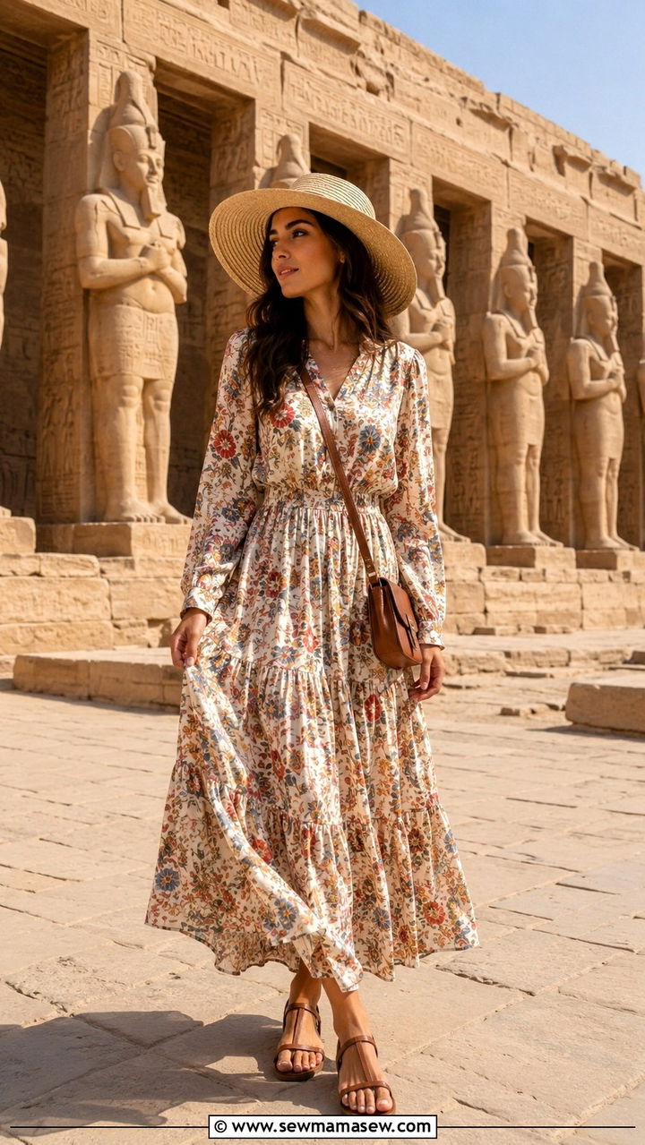 Flowy maxi dress with sleeves outfit for Egypt - 20 Modest outfit ideas for Egypt