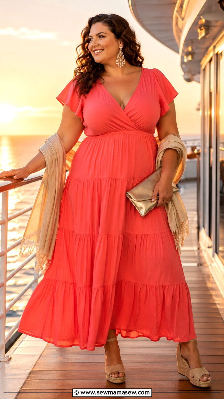 Flowy maxi dress with wedge sandals - 30 Travel outfits for plus size