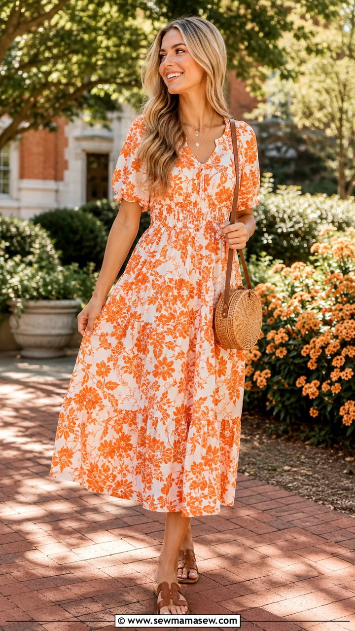 Flowy midi dress Clemson football early season - 20 Gameday outfit ideas Clemson