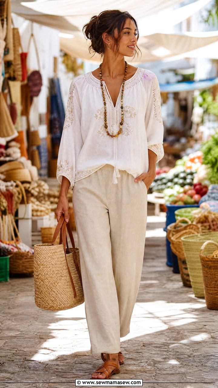 Flowy peasant blouse with relaxed pants - 30 Cozy summer outfit ideas 2026