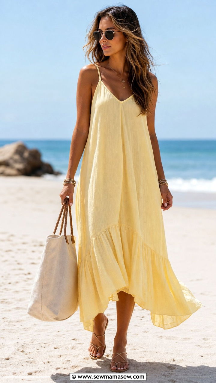 Flowy sundress with flat sandals - 25 Summer outfits to hide belly fat