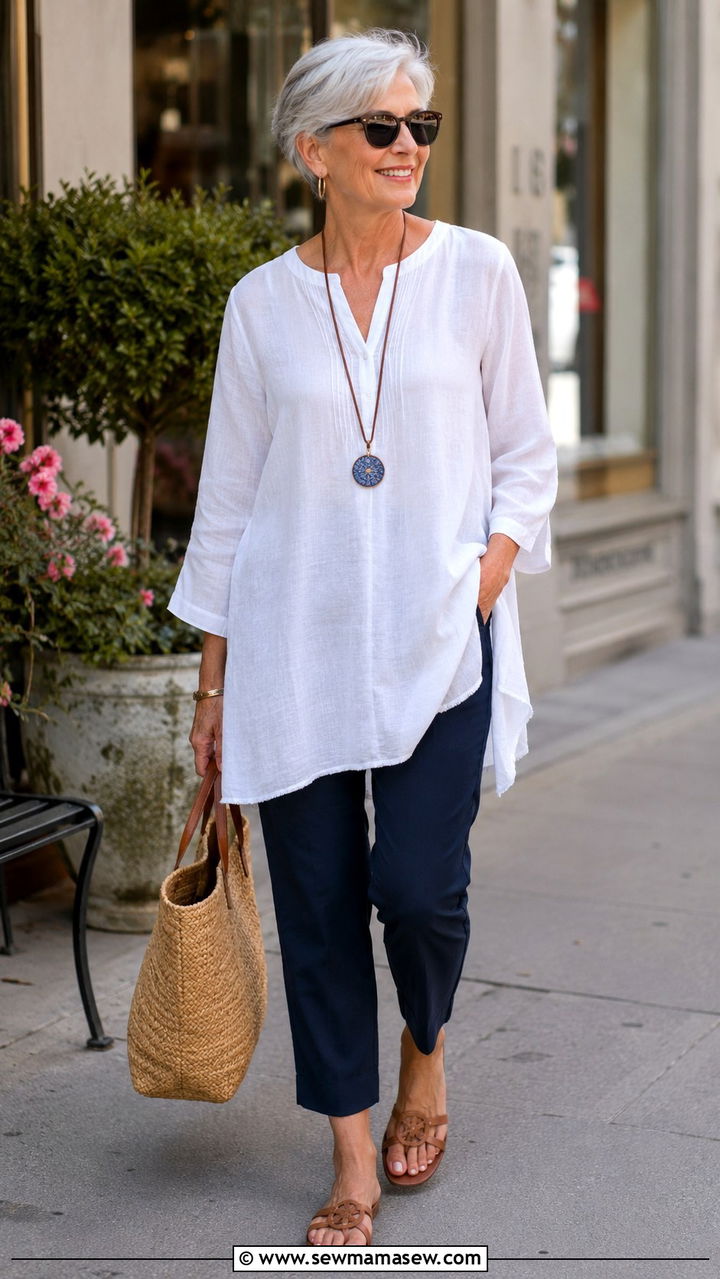 Flowy tunic with cropped tailored pants - 30 Outfit ideas for women over 55