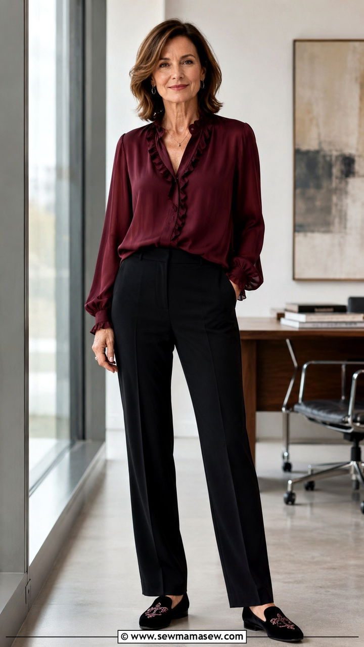 Fluid Blouse with Straight Leg Crepe Trousers - 25 Work outfits for women over 60