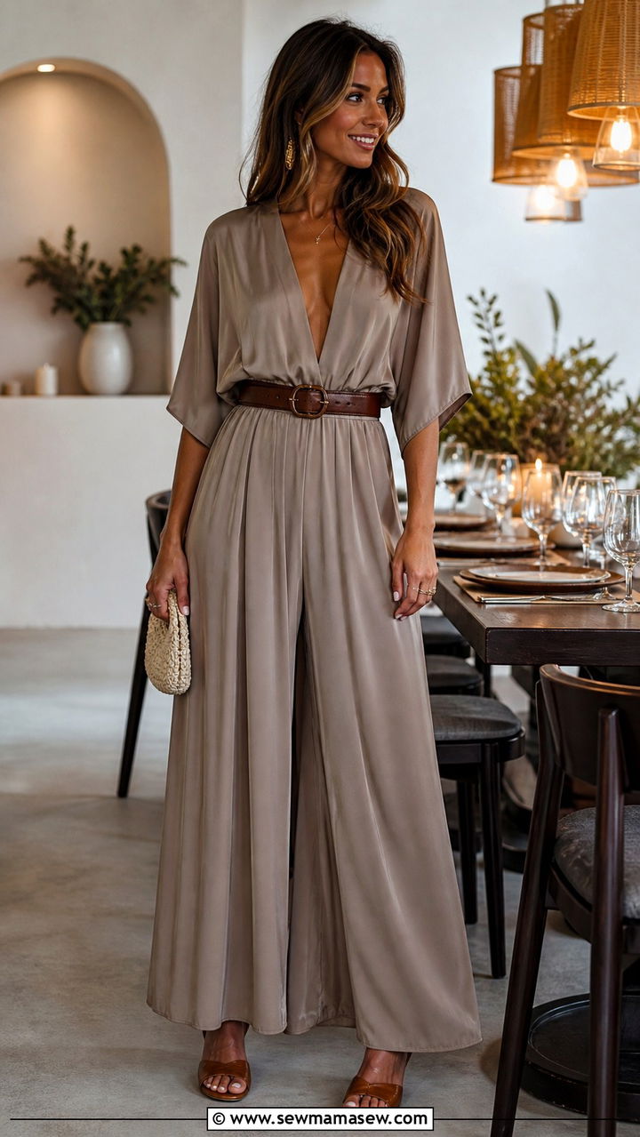 Fluid Jumpsuit Style Dress With A Wide Belt - 40 summer dress outfit ideas
