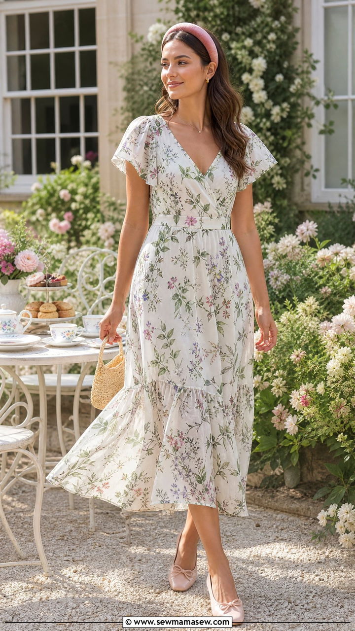 Flutter Sleeve Dress and Hair Accessories - 30 summer romantic outfit ideas