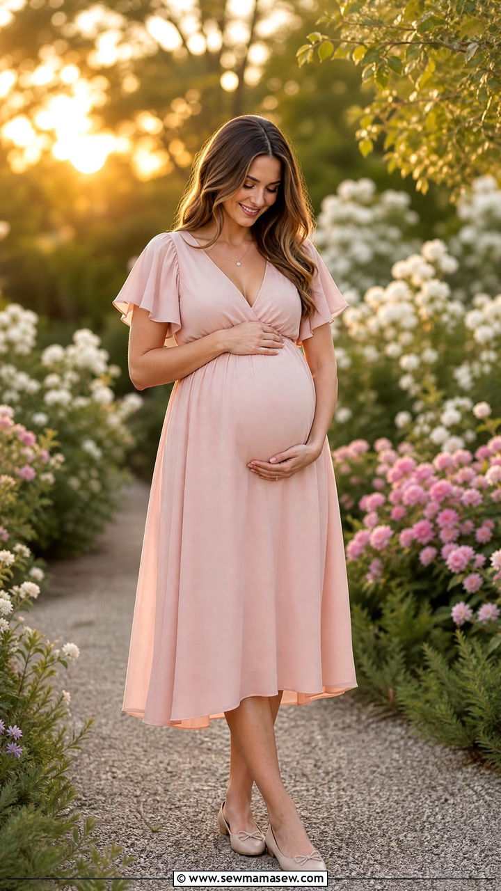 Flutter Sleeve Maternity Dress for Gender Reveal - 25 Maternity outfit ideas for gender reveal
