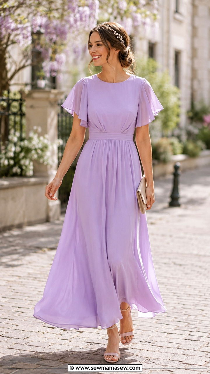 Flutter Sleeve Maxi Dress Wedding Guest - 30 modest wedding guest outfit ideas