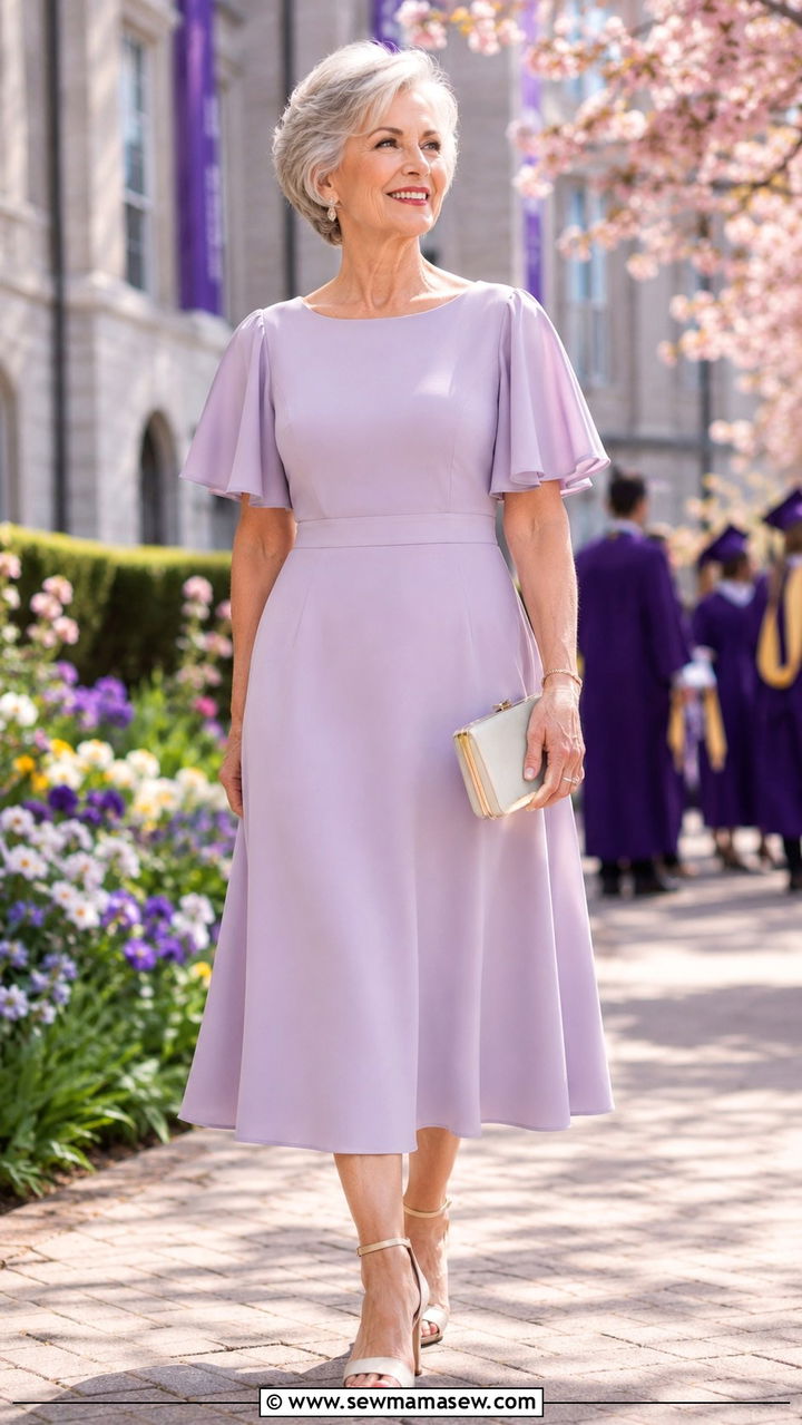Flutter Sleeve Midi Dress with Ankle Strap Heels - 30 Graduation outfits for women over 60