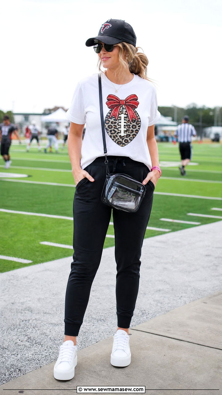 Football Mom Graphic Tee With Joggers And Platform Sneakers - 35 Gameday outfit ideas 2026